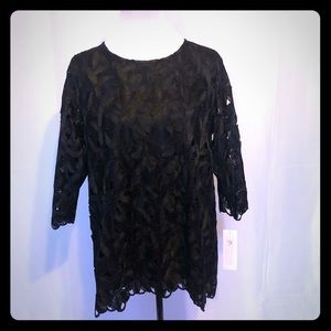 CAROLINE ROSE BLACK LACE BLOUSE - SIZE M
